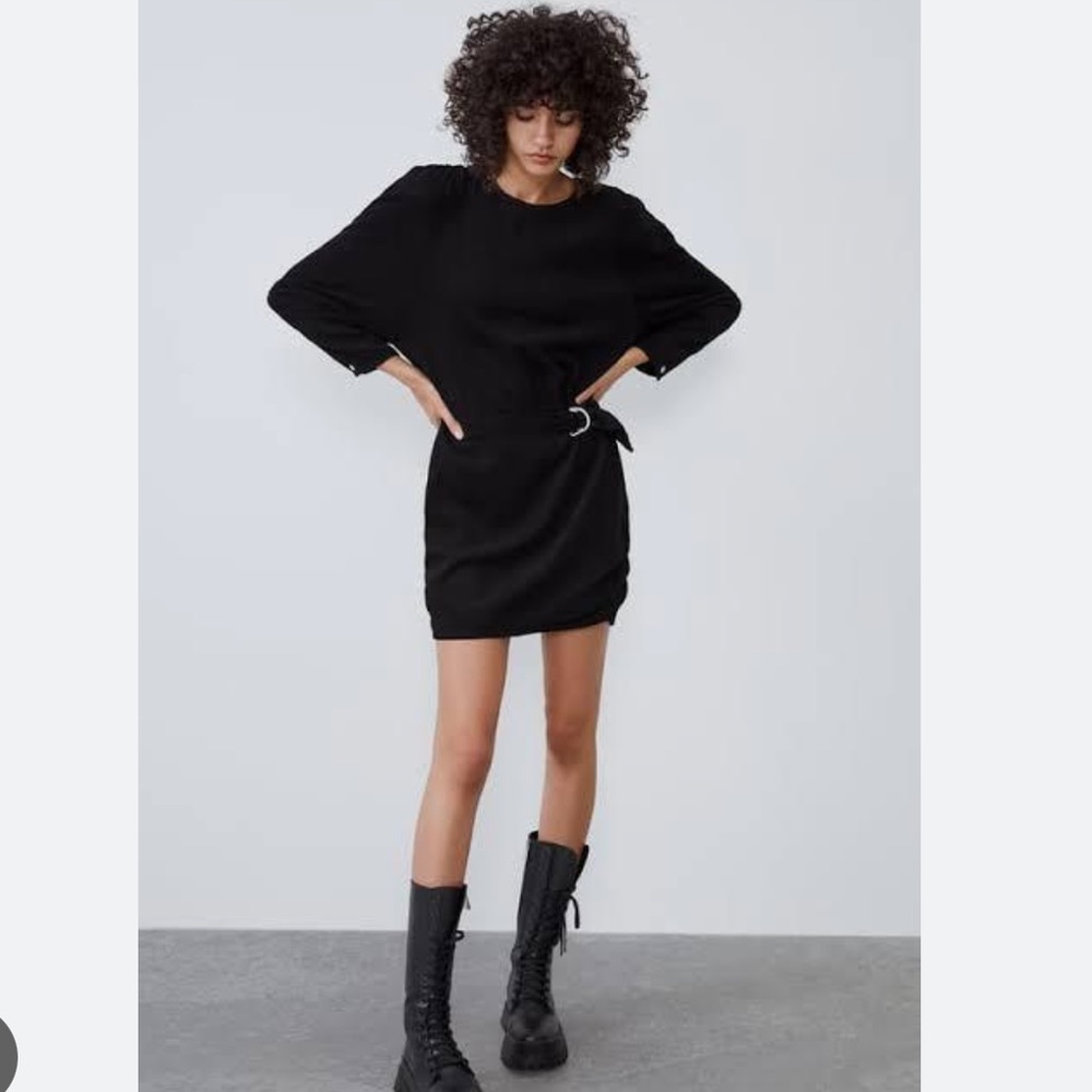 Zara voluminous sleeve side ruched mini dress